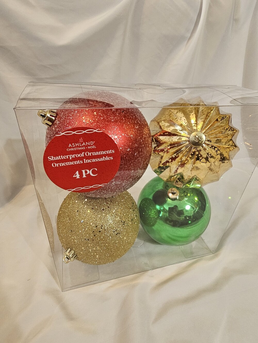 Ashland Holiday Shatterproof Ornament Set - Red, Gold, Green (4 PC)
